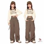 ダンス衣装 ヒップホップ キッズ  子供 ダンス チア 女の子  ブラウンパンツ ベージュ トップス キッズダンス JAZZ ダンス 衣装 上下セット ガールズ ヘソ出し