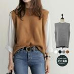 【楽天1位】4color!【クールネック ニットベスト ニットベスト レディース】 ゆるニット ラウンドネック 無地 シンプルニット ショート丈ニット ノースリーブ
