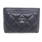  Chanel здесь Mark серебряный металлические принадлежности футляр для карточек футляр для визитных карточек овчина matelasse черный [ б/у товар ][ степень A][ прекрасный товар ]