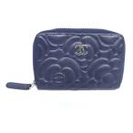 シャネル CHANEL 小銭入れ コインケース カードケース カメリア ネイビー ココマーク エンボス レザー【中古品】【程度A-】【良品】