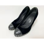 CHANEL シャネル ウエッジソール パンプス レディース 靴 チェーン ブラック ベロア G27948 サイズ：371/2 中古