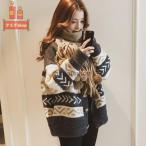 カーディガンレディース長袖スニットブルーレッドグレーカウチンフェミニン羽織ロング