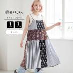ScoLar スカラー レディース トップス キャミワンピース 花柄 ストライプ パッチワーク風 ロング丈 異素材ミックス 通気性 涼し気 夏 春 カジュアル 162604