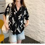 アロハシャツ レディース ボタニカル リーフ リゾート アロハ かりゆしウェア シアーシャツ トップス 半袖 羽織り ホワイト ブラック