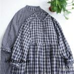 シャツワンピース シャツ レディース チュニック 綿麻混 リネン チェック柄 ガーゼワンピース 夏 春 秋 トップス ゆったり 長袖 大きいサイズ