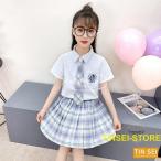 韓国子供服 スーツ フォーマル 3点セット 夏新作 キッズ 女の子 半袖 シャツ+プリーツスカート+ネクタイ 制服 上下セット 発表会 受験用 入園式 卒園式