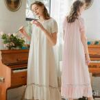 ネグリジェ レディース 春 夏 ロング ネグリジェ 姫 半袖 綿 無地 ガウン ナイトウェア ルームウェア ワンピース 女性 可愛い 部屋着 女性パジャマ