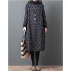 裏起毛 チュニック ワンピース レディース 花柄ワンピース 防寒 ゆったり ロングワンピース 膝丈 ゆったり 40代 あったか ロング 秋冬 冬 体型カバー ボア