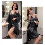 ネグリジェ ワンピース ロング ランジェリー キャミソール レース サテン スリップ ドレス ルームウェア 姫  前開き シースルー レディース 春 可愛い