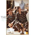 ペアパジャマ カップル春秋 冬チェック柄綿 長袖パジャマ 前開き ルームウェア レディース メンズ 恋人 お揃い 上下セット ペアルック 長ズボン 部屋着 単品売り