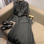 セットアップ レディース 40代 秋服 長袖スーツジャケット プリーツスカート 黒セットアップ オシャレワンピース 着痩せ 大人 上品 通勤 入学式 卒業式
