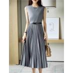 ワンピース レディース ノースリーブワンピース ロングワンピース 丸首 正式的 フォーマル 夏 着痩せ 通勤 披露宴 シンプル