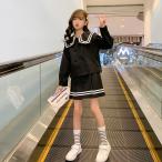 ショッピング入学式 スーツ 女の子 入学式 セーラー襟 スーツ 卒業式 女の子 セットアップ 2点セットジャケット シャツ キッズ 子供 ブラック 長袖 ジュニア 入園式 卒服 フォーマル 学院コーデ