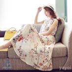 ワンピース レディース シフォンワンピース 夏 花柄ワンピース きれいめ カジュアル ノースリーブ ロング丈ワンピース 結婚式 パーティー ゆったり オシャレ