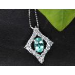 パライバトルマリン0.557カラットの大粒が艶めく ダイヤ0.44ct ひし形デザイン PTペンダントネックレス 確かなネオン光彩 1点もの