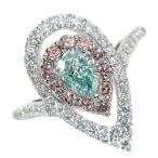 �u���[�O���[���_�C�������h 0.635�J���b�g FANCY INTENSE BLUISH GREEN SI1 �_�C�������h 0.57�J���b�g PT950 �v���`�i950 �����O�E�w�� �Ӓ菑�t�� 1�_����