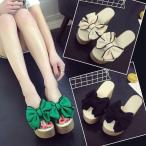 ショッピングウェッジソール サンダル 厚底 ミュール リボン付き ヒール ウェッジソール 厚底サンダル ウェッジサンダル 歩きやすい ビーチサンダル ジュニア リゾート レディース 痛くない