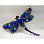 スワロフスキーのトンボのブローチ　サファイアブルー