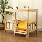 ペット用無垢材二段ベッド - 階段付き二層キャットベッド、小型犬小屋、整形外科用ぬいぐるみマットレス、猫、子犬用 【A9 + 80x55x73】