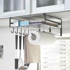 戸棚下多機能ラック タワー ブラック ( フック収納 キッチン小物収納 )