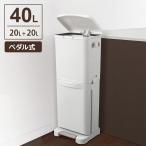 ごみ箱 分別 ペダル2段 40L ホワイト A6602 | 分別 ダストボックス 2段 縦型 ペダル式 白 おしゃれ 20L+20L シンプル