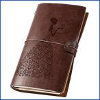 【新品】Leather Writing Journal, Vintage Notebook Refillable Travelers Notebook for Women with Line Paper + 1 PVC Zipper Pocket + 18 Car