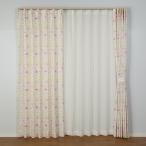 カーテン 4枚セット かわいい 猫柄 ドレープ幅100cm×丈200cm2枚 レース幅100cm×丈198cm2枚 サンポダニャン ピンク