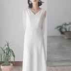ウェディングドレス 二次会 花嫁 結婚式 Aライン 長袖 シンプル ウエディングドレス 安い 白