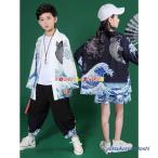 子供服 浴衣 羽織 ジャケット 鯉柄 男の子 女の子 セットアップ 甚平 着物 和式 上下3点セット 花火大会 おしゃれ ダンス衣装 キッズ ステージ衣装 演出服
