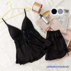 ショッピングレディ 夏 ルームウェア レディース 夏 おしゃれ かわいい 黒 キャミソール ショートパンツ 上下セット セットアップ
