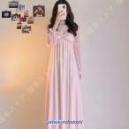 パジャマ レディース ルームウェア ワンピース 長袖 部屋着 レース 寝巻き 女性 可愛い ネグリジェ ロング ルームワンピース 長袖パジャマ リボン