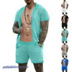 セットアップ 透かし彫り メンズ 夏 おしゃれ シャツ ビーチシャツ ビーチウェア