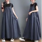 サロペット ワンピース オールインワン レディース デニムワンピース ジャンパースカート デニム 春 夏 秋 ジャンパースカート カジュアル 可愛い タンクトップ