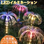 ★棒も発光★ソーラー イルミネーション 2本 ファイバーライト クラゲ 7色 埋め込み 屋外用 防水 おしゃれ led ガーデンライト かわいい 自動点灯 クリスマス 庭