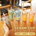 ストロータンブラー 2層構造 ストローカバー付き 漏れない おしゃれ コーヒー ジュース 透明 ストロー マグカップ コップ 大容量 タンブラー 漏れ防止 シンプル