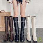 ショッピングニーハイブーツ ニーハイブーツ レディース ロング丈 スクエアトゥ ローヒール 合皮 レザー調 春秋冬 美脚 大人