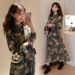 ショッピングワンピース 夏 春 夏 花柄ワンピース ロング ワンピース 秋 レディース シフォンワンピース 長袖 マキシワンピース 花柄 長袖ワンピース 春 レトロ ミモレワンピース