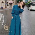 ショッピングマキシワンピ シャツワンピース ワンピース レディース 秋 冬 長袖  マキシ丈ワンピ  フレア ゆったり 大きいサイズ 体型カバー きれいめ おしゃれ 通勤 入園式 卒業式