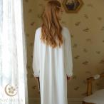 パジャマ ワンピース 長袖 ナイトガウン 春 秋 ロングスカート 綿 ホームウェア 部屋着 寝巻き ルームウェア ネグリジェ 体型カバー リラックス フレンチ レトロ