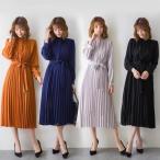 プリーツワンピース レディース 長袖 春物 ロングワンピース ミモレ丈ワンピース 無地 通勤 40代50代 フレアワンピース aラインワンピース お呼ばれ 卒業式