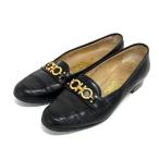 # прекрасный товар # Salvatore Ferragamo Ferragamo двойной gun chi-ni Loafer размер 6 1/2 ( примерно 24cm) обувь обувь оттенок черного DG5007