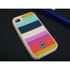 ■新品同様■ TORY BURCH トリーバーチ シリコン iPhone4/4S 対応 アイフォンケース スマホケース ピンク系×マルチカラー DH9686
