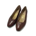 Salvatore Ferragamo Ferragamo крокодил type вдавлено . кожа каблук туфли-лодочки указанный размер 5 1/2( примерно 22.5cm) обувь оттенок коричневого DI1681