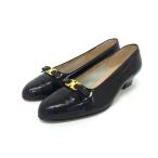 # прекрасный товар # Salvatore Ferragamo Ferragamo двойной gun chi-ni крокодил type вдавлено . кожа каблук размер 5 1/2( примерно 23cm) обувь DJ0803