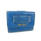 ショッピングMIUMIU miumiu ミュウミュウ レザー リボン 二つ折り 財布 ウォレット 小銭入れ 札入れ カード入れ ブルー系 DJ2635