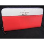 ■美品■ kate spade ケイトスペード レザー ラウンドファスナー 長財布 ウォレット 札入れ 小銭入れ レッド系×アイボリー系 DJ9864