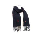 ■新品■未使用■ POLO RALPH LAUREN ポロラルフローレン ウール80％×カシミヤ20％ フリンジ マフラー 防寒具 ブラック系 FC9956