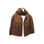 ■極美品■ FENDI フェンディ ズッカ柄 ストライプ マフラー ストール ショール  防寒具 レディース メンズ ブラウン系 FM4093