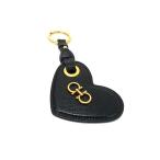 ショッピングフェラガモ ■新品同様■ Salvatore Ferragamo フェラガモ ダブルガンチーニ レザー ハート キーホルダー バッグチャーム ブラック系 FM7730