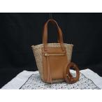 ショッピングストローバッグ ■新品同様■ VIOLAd'ORO ヴィオラドーロ ストロー×レザー 2WAY ハンドバッグ ショルダーバッグ  レディースブラウン系 FN8628